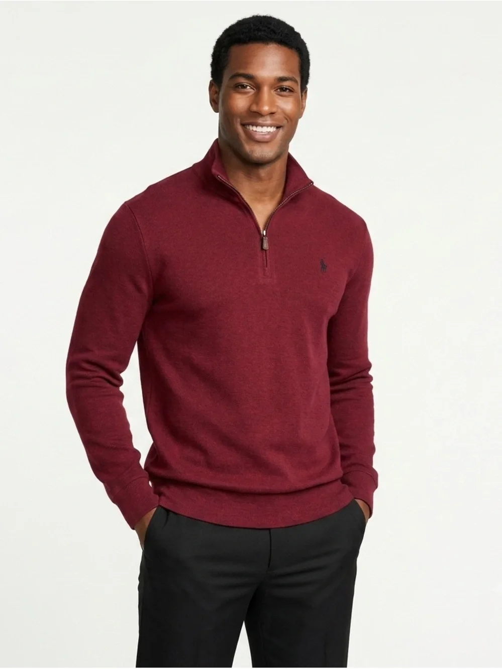 Polo Ralph Lauren Mesh-Knit Maroon Cotton Quarter-Zip Sweater L